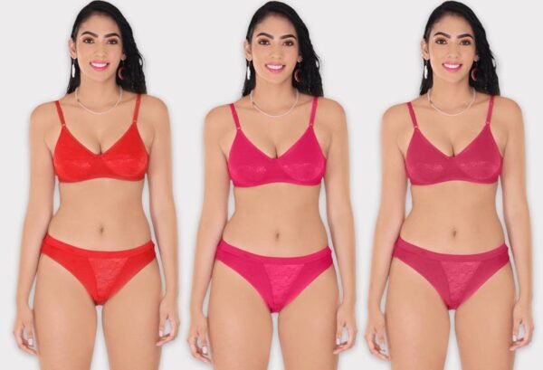 Net Bra & Panty Lingerie Set (Pack of 3)