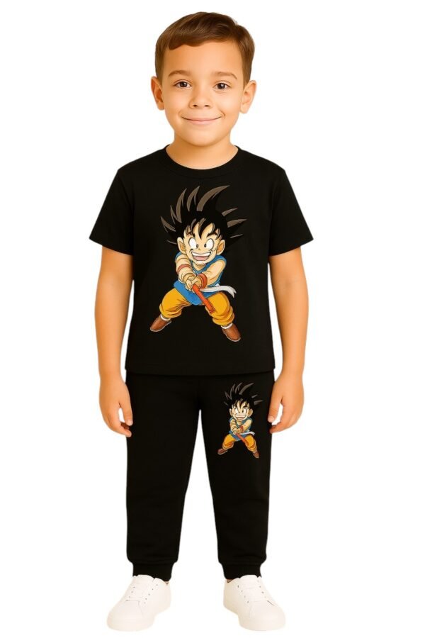 Black Goku T shirt & Pajama Set For Kids Boys, Anime Co-ord Set For Kids, Anime Print Tshirt and Pajamas Set