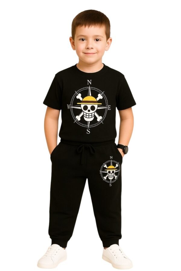 Black Skull T shirt & Pajama Set For Kids Boys, Anime Co-ord Set For Kids, Anime Print Tshirt and Pajamas Set