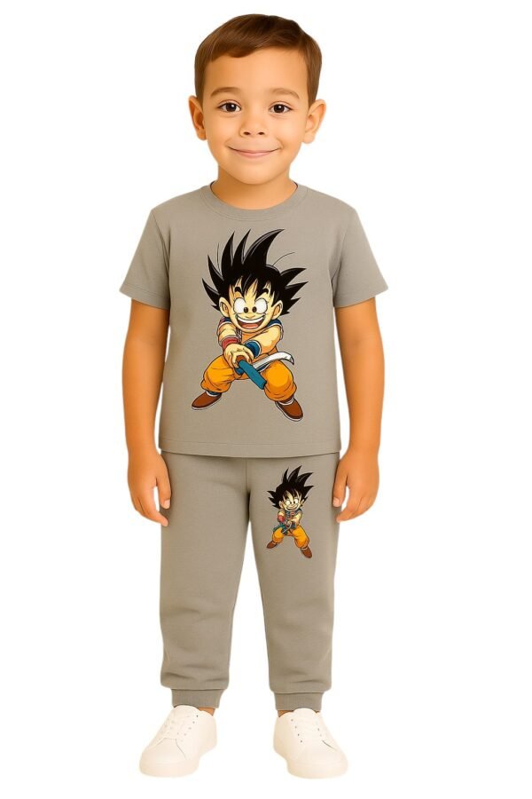 Grey Goku T shirt & Pajama Set For Kids Boys, Anime Co-ord Set For Kids, Anime Print Tshirt and Pajamas Set