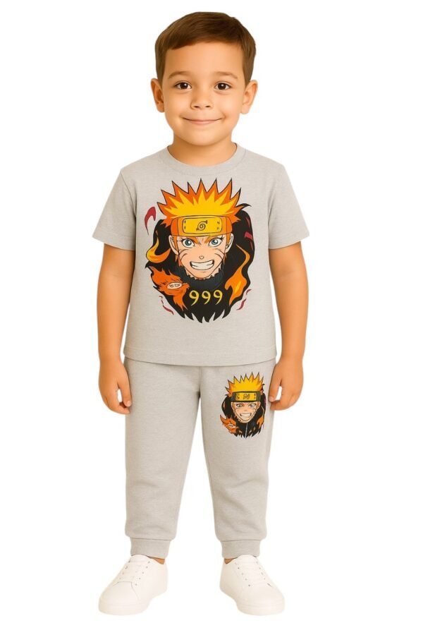 Grey Naruto T shirt & Pajama Set For Kids Boys, Anime Co-ord Set For Kids, Anime Print Tshirt and Pajamas Set