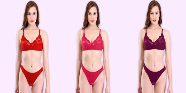 Lace Bra & Panty Lingerie Set (Pack of 3)